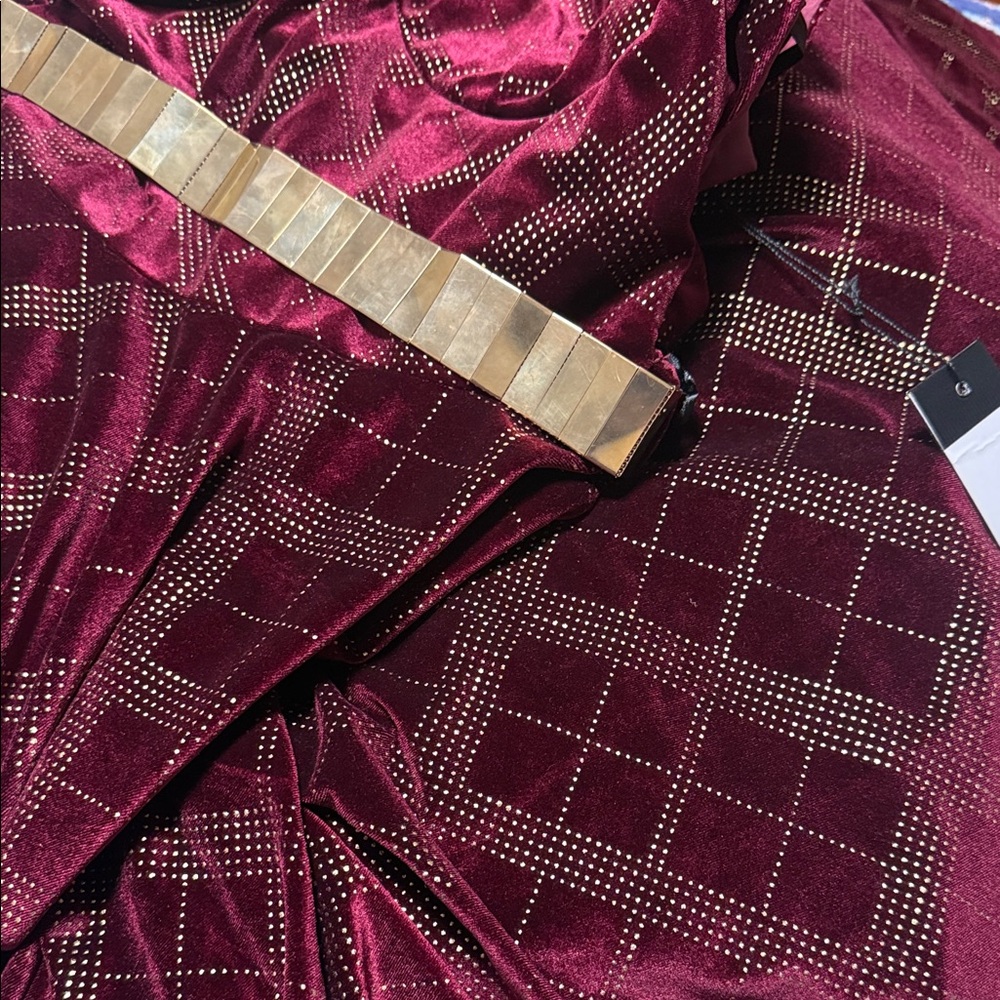 Mac Duggal Burgundy Plaid Gown - Picture 3 of 3